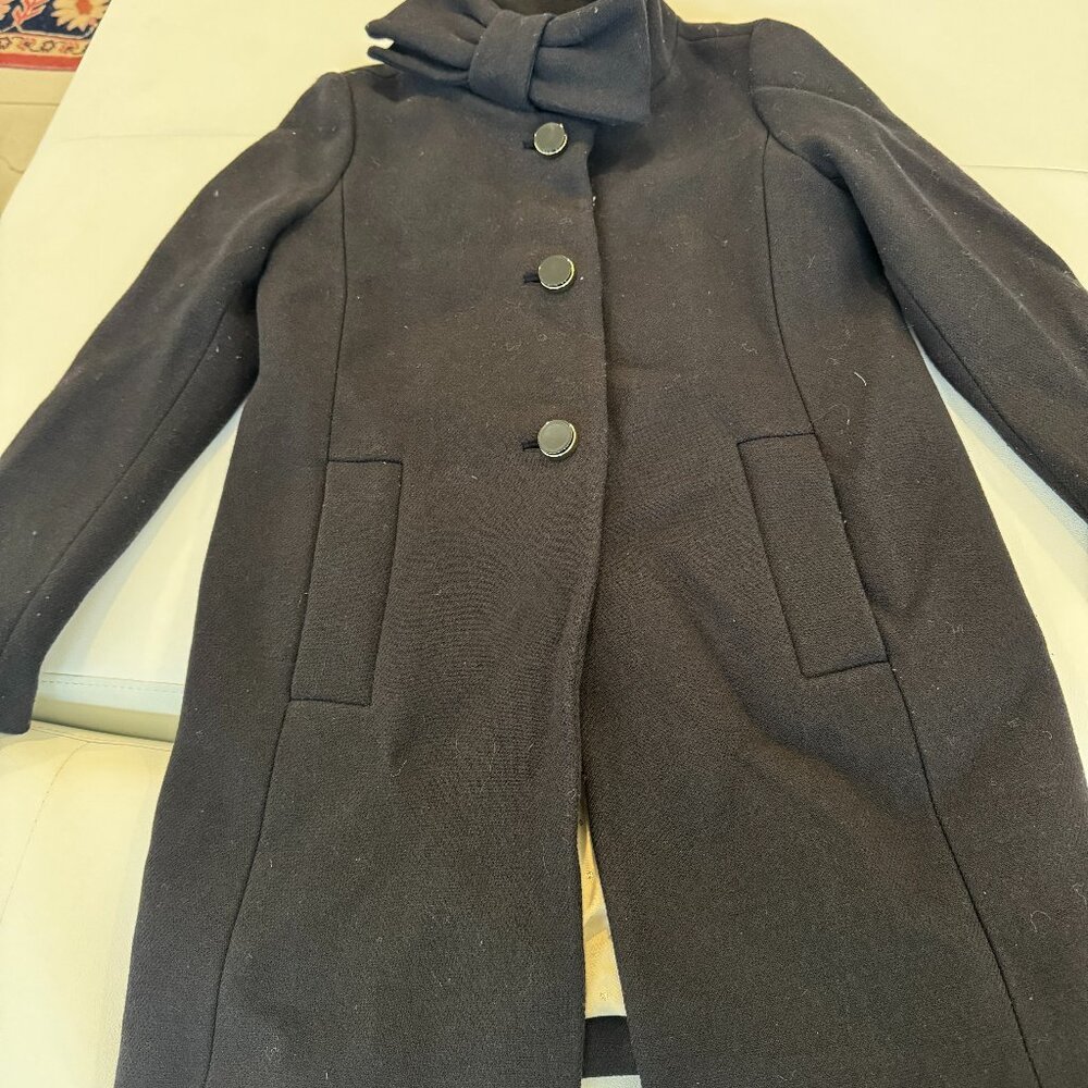 Kate Spade Black Wool Coat Bow Collar Size 0